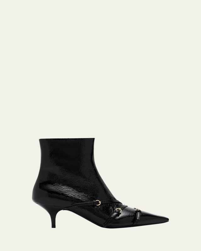 Leather Buckle Trio Ankle Booties